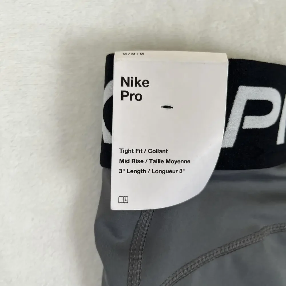 Nike Pro Dri-FIT Shorts Womens Medium Gray Compression 3 Inseam Training Gym